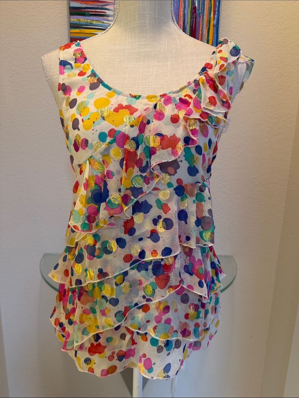 Yoana Baraschi Multicolor Polka Dot Ruffle Camisole - White Base